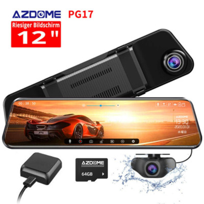 AZDOME 12'' 1080P HD Dual AutoKamera Mirror Dashcam Streaming Medien berühren GPS