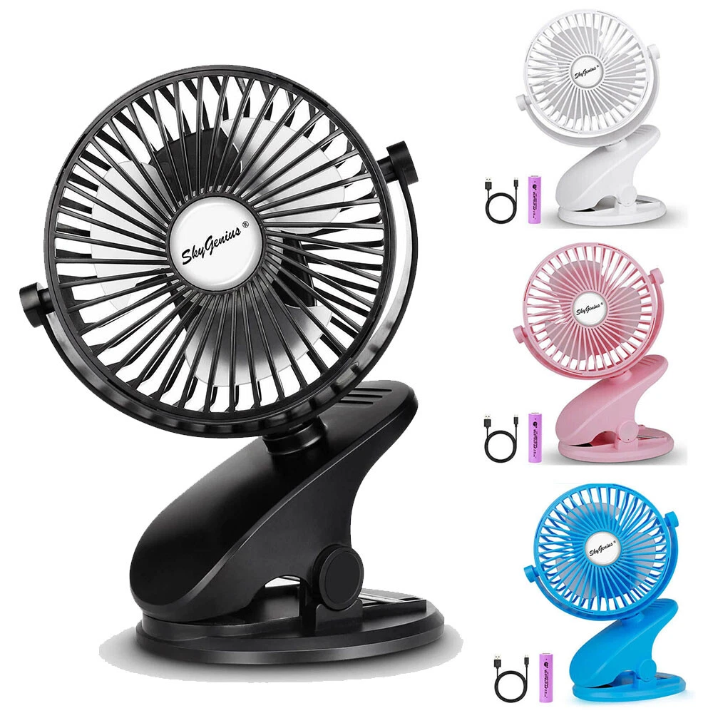 SkyGenius Battery Operated Mini Fan 3 Speed Air Cooler Fan Clip on