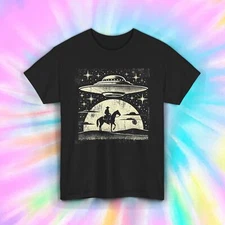 Cowboy UFO Shirt Alien Abduction Western Space Horse Graphic S-5XL