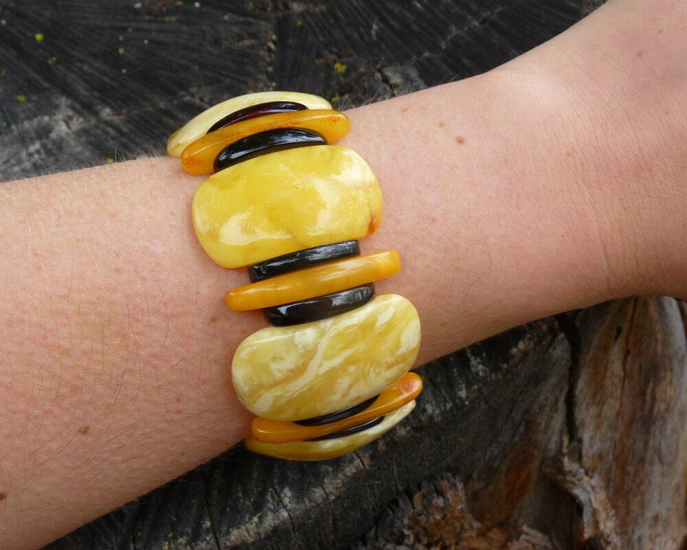 Baltic Amber Bracelet Butterscotch Stretch Multicolor Cherry