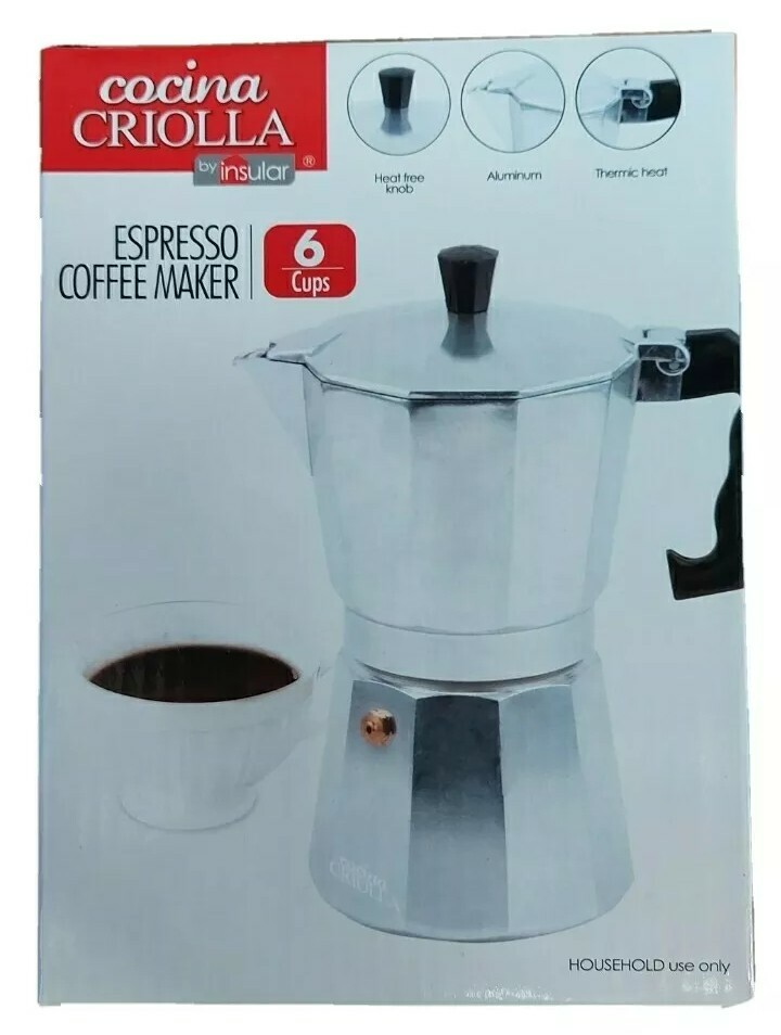 COCINA CRIOLLA 6 TAZAS ALUMINIO 5 MINUTOS CAFETERA EXPRESS GRIEGA DE CAFÉ