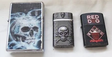 CIGARETTE LIGHTERS LOT 3 RED DOG SKULL & BONES & STAR M SERIES TOBACCIANO EMPTY