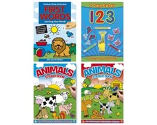 Kids First Coloring & Sticker Books With Animals Words Numbers Activities 4-Pack