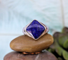 Sold Sterling Silver  Lapis Lazuli Band Ring sz 8.25 Beautiful Deep Bold Blue