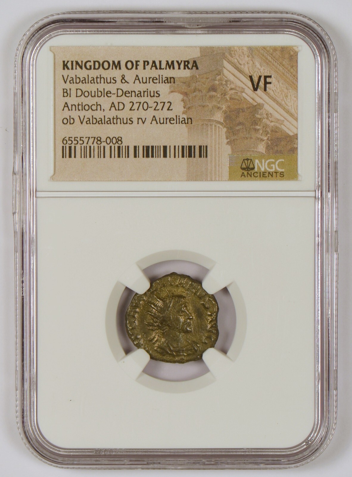 Ancient Palmyra AD 270272 BI DblDenarius, Vabalathus & Aurelian, NGC