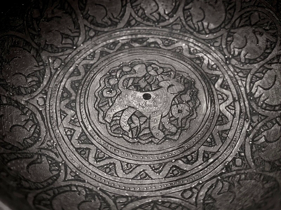 Antiguo cuenco grabado a mano genuino persa de Oriente Medio "SAFAVID / QAJAR" 2 lados Foto 4 de 4