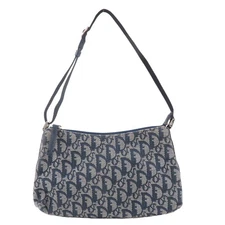 Christian Dior Trotter Shoulder Bag Navy Canvas Leather Auth Used