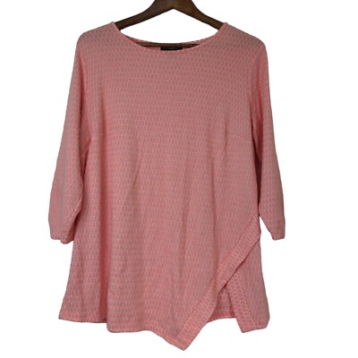 AGB Womens Plus Size 1X Asymmetrical Hem 3/4 Sleeve Top Blouse Peach Boat Neck