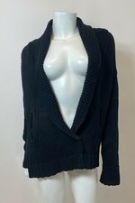 360 SWEATER Shawl Collar Cotton Blend Cardigan in Black Size M