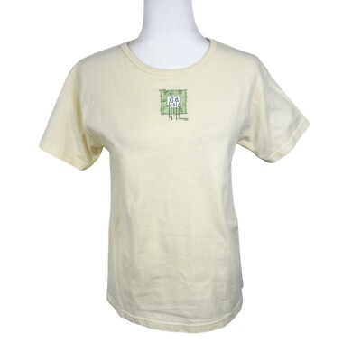 Artisans Shirt Women Small Yellow Green Pine Tree Graphic Short Sleeve Tee