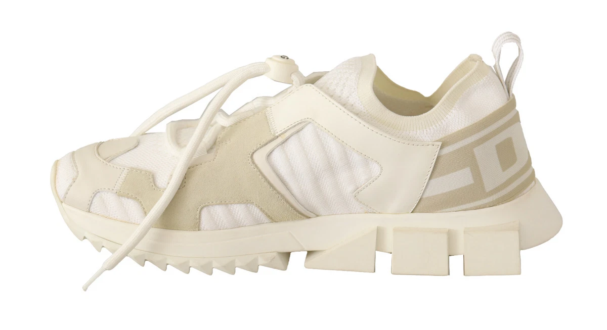 DOLCE GABBANA Shoes White Fabric Suede Sorrento Lace Up Sneakers