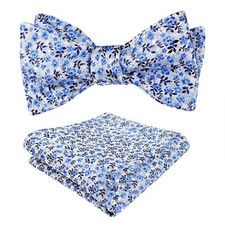 Mens Floral Pattern Self-tied Bow Tie with Pocket Square Colorful Tie Set Sil...