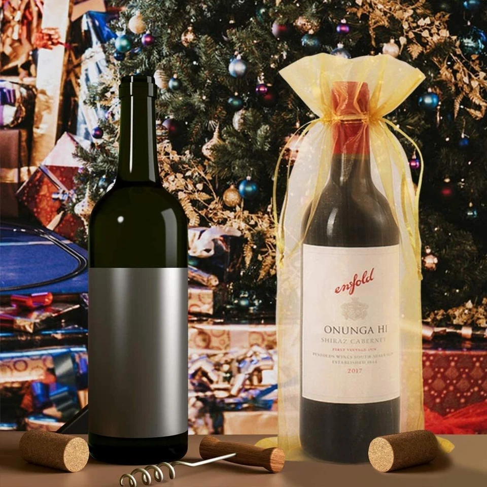 10/30Pcs Wine Bag Organza Drawstring Wine Bottle Gift Bags 37x14cm Favour Pouch - Image 4 of 4