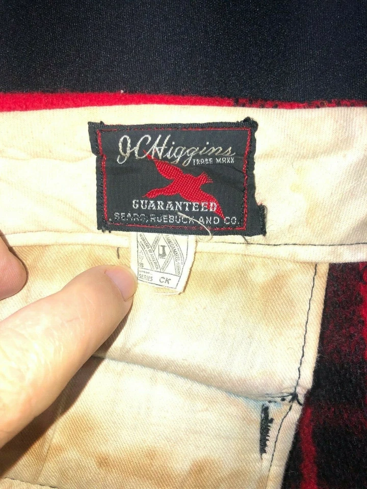 Vtg heavy wool red/black traditional Buffalo plaid hunting pants, JC Higgins MED - Image 4 of 4