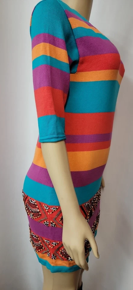 Vestido Suéter Tejido Nanette Lepore ARTSY Talla S Azul Naranja Púrpura Para Mujer #W Foto 4 de 4