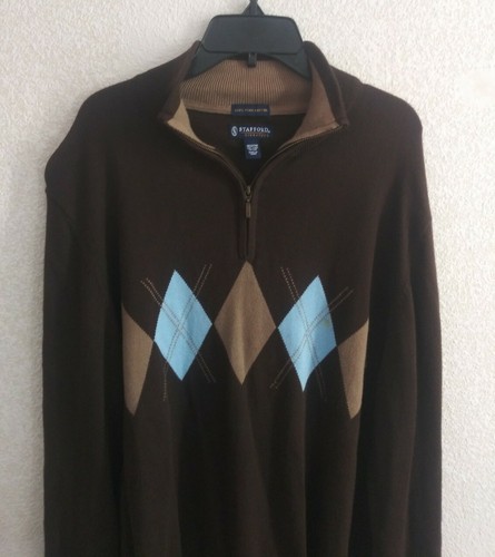STAFFORD SIGNATURE MENS BROWN HALF ZIP SWEATER SIZE Medium - Picture 5 of 6