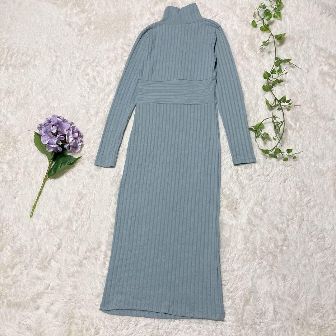 ZARA High-neck ribbed knit long dress in dull blue US S so | eBay