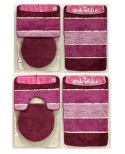 Badgarnitur 3 Teilig Badteppich Badezimmergarnitur 80 x 50 cm Dunkelrot Bunt