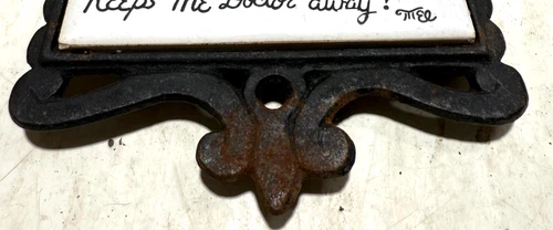 Tile And Cast Iron Trivet Cathay An Apple A Day Keeps Doctor Away Worm image 2