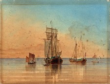 William Frederick Settle (1821-1897) Watercolour Painting - Boats At Sea
