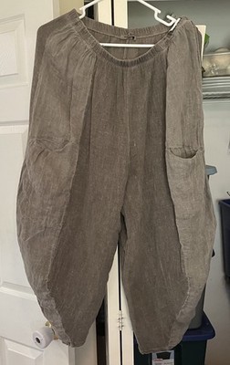 Meo Meli Wide Leg Crop Linen Cotton Pants LagenLook Grey Coastal One Size