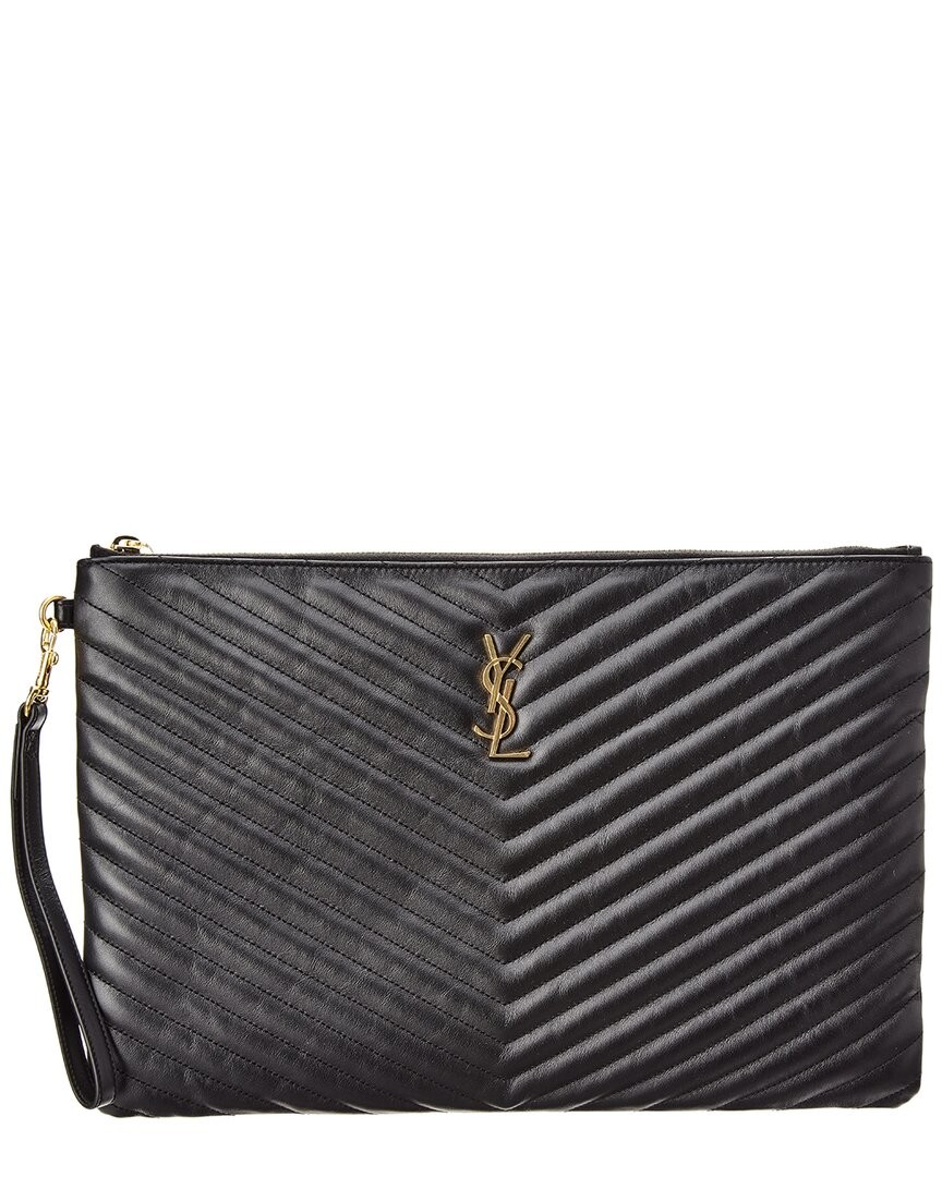 Saint Laurent Monogram Matelasse Leather Document Holder Womens Black 128290₽