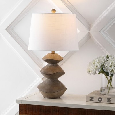 JONATHAN Y Leif Resin/Iron Cairn LED Table Lamp, Brown Wood Finish