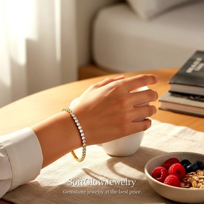 Tennisarmband 3 mm Gold CZ verstellbar Edelstahl
