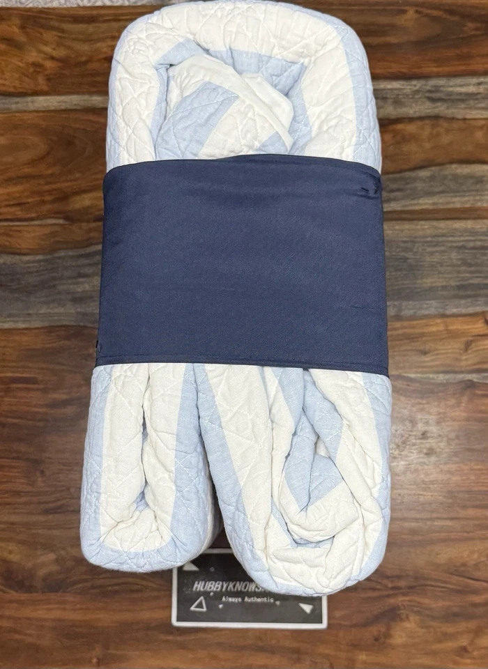 Juego de 3 piezas BROOKS BROTHERS Mezcla de Lino KING EDREDÓN FARS Acolchado Rayas Azules Foto 3 de 4