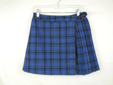 Wild Fable Blue Pleated Plaid Mini Skirt Small Faux Wrap Elastic Waist