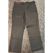 Perry Ellis Portfolio Mens Grey Glen Plaid Dress Pants 32x30 Flat Front Trousers