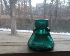 RARE MEDIUM TEAL BLUE CARTER'S 1897 MADE IN U.S.A EMB HAND BLOWN CONE INK BOTTLE