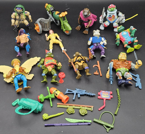 TMNT Vintage Lot of 12 Action Figures 1980s-90s w Accessories Shredder Mikey ++