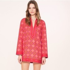 Tory Burch 4T Logo Print Tunic Top Dress S Red Pink Beach Resort Spring Summer