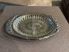 Vtg. Shelton-Ware Silver  Tray W/ Glass  Divided Insert 12 3/4”X8 1/8” Oval G71