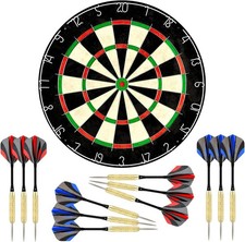 Dartboard with Staple-Free Bullseye,18g Steel Tip Darts Set,12 Steel Tip Darts