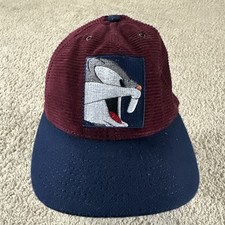 Vtg Bugs Bunny Hat Cap Men Burgundy Blue Corduroy Looney Tunes 90s Made In USA
