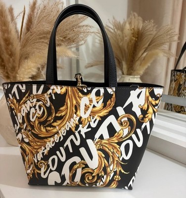 VERSACE JEANS COUTURE Tasche Damen Barock Logo Allover Schwarz Gelb Größe L