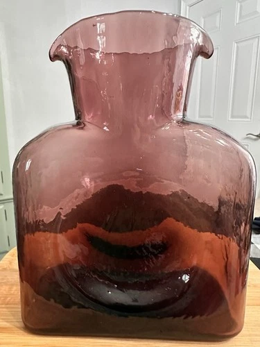 Vintage Mcm Blenko Glass 384 Amethyst Double Spout Water Jug Carafe Pitcher