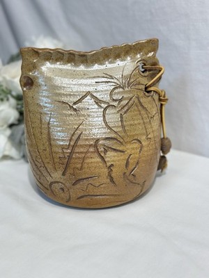 Cool Studio Made Art Pottery Piece Signed Lang  98 Closed On Top Bell? Carved