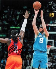 Davis Bertans Charlotte Hornets Signed Basketball 8x10 Photo PSA