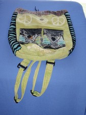 Backpack Boho Hippie Style Cotton Stonewashed Contrasting Colors Peace Pockets