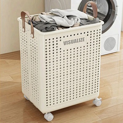 Extra Large Rolling Laundry Basket Foldable Hamper w/ Handles Breathable
