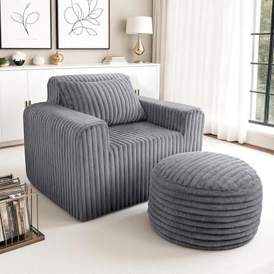  Bean Bag Chair for Adults with Pillow, Giant Bean Bag Chairs Grey With Ottoman