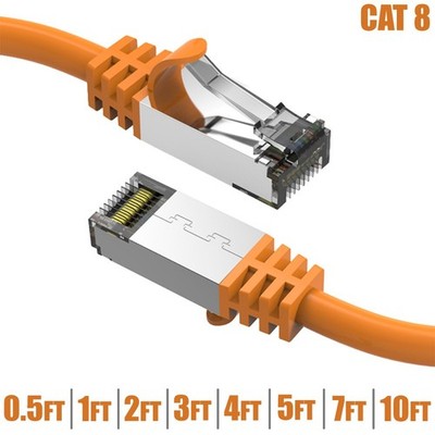 0.5FT - 10FT CAT8 RJ45 Network LAN Ethernet SFTP Cable 40Gbps 2GHz 26AWG Orange