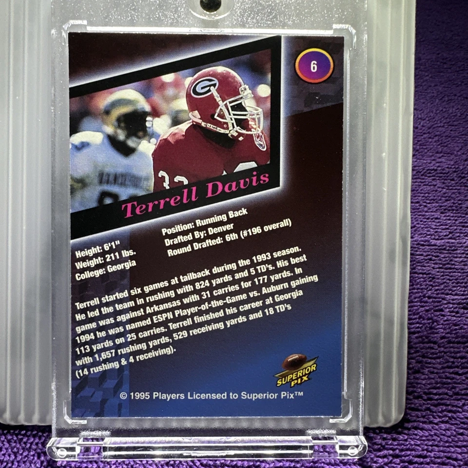 Terrell Davis 1995 Superior Pix Autograph /5000 Denver Broncos Football Card - Image 4 of 4