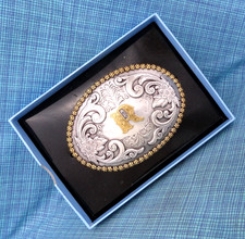 Cowboys Western R Belt Buckle Initial R Monogram Scroll NOS Vtg Nocona  .GMP954
