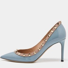 Valentino Blue/Beige Patent and Leather Rockstud Pumps 38.5