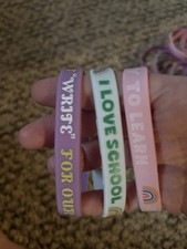 Adjustable Silicone Beaded School Theme Bracelets Pink Purple White Unisex Kids