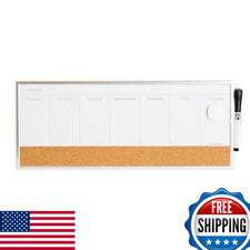 U Brands Magnetic Dry Erase Cork Weekly Horizontal Calendar Board 7x16 Inches Si
